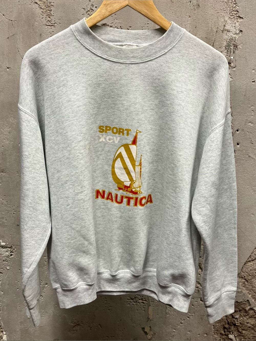 Vintage 90s Boot Nautica Sport XCV Unisex Cut Light Gray Sweatshirt Large Sporty